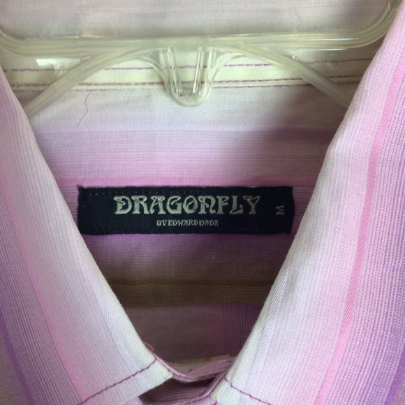 Dragonfly retro vibe men’s button down L/S striped shirt in purples and tans-Med - Picture 4 of 11